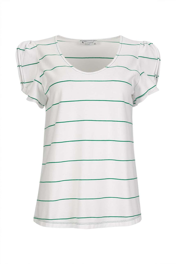 Striped piquet t-shirt with Egg neck and shoulder double ruffle